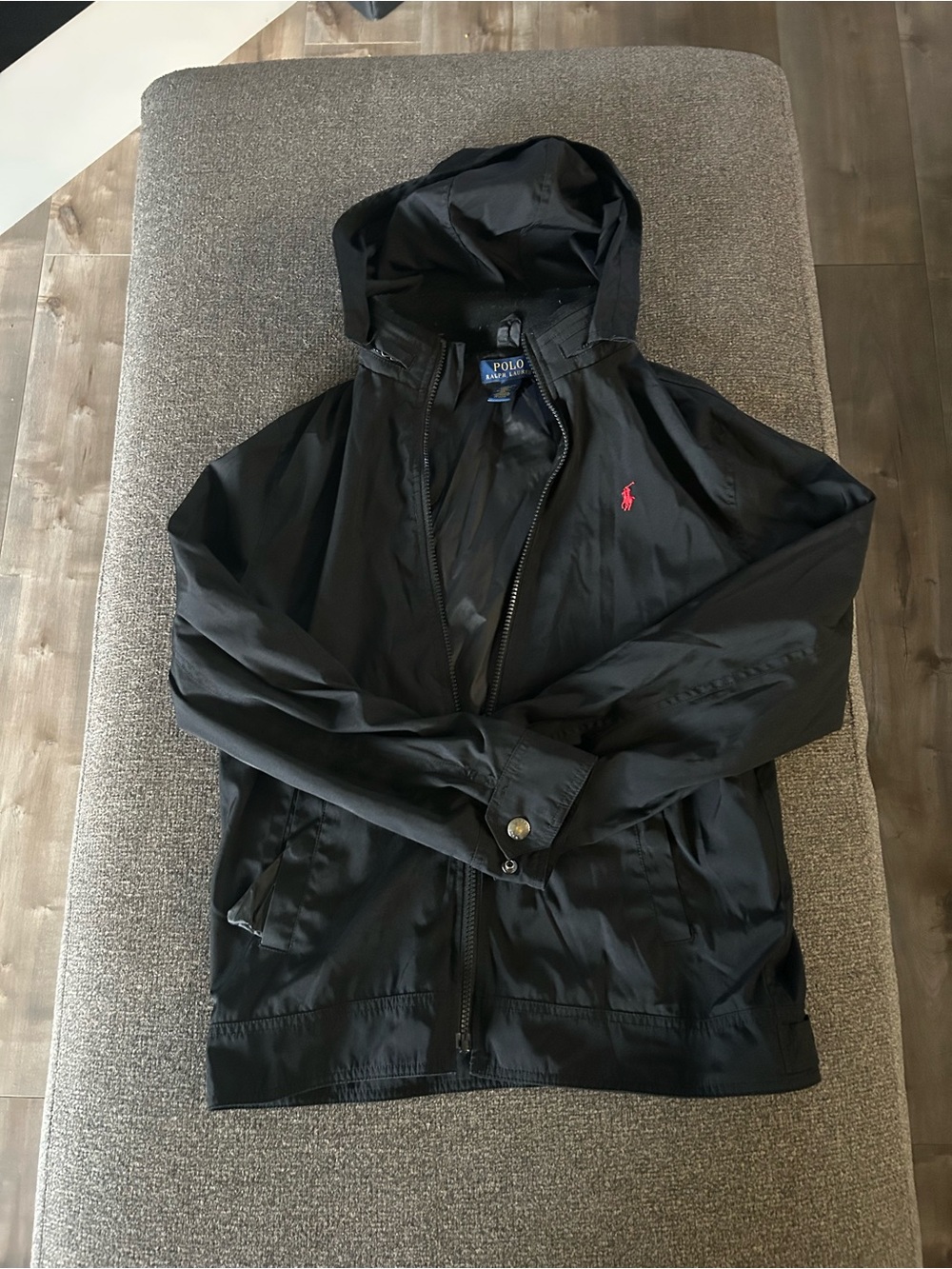 Polo by Ralph Lauren Black Hooded Windbreaker with Red Polo Pony